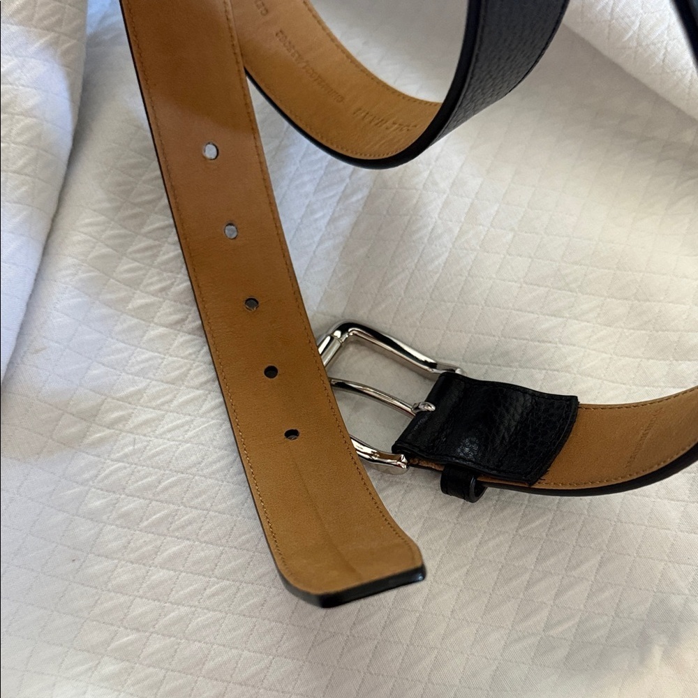 Cole Haan Men’s Black Pebble Leather Heavy Duty Belt with Polished Silver Buckle - Picture 6 of 9